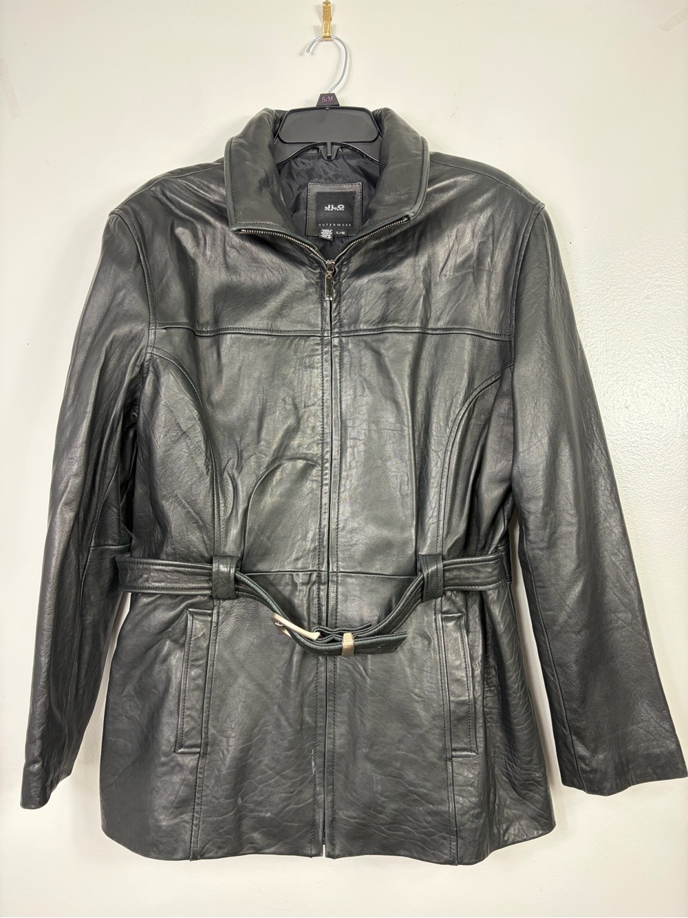 Women’s Leather belted front jacket sz L
